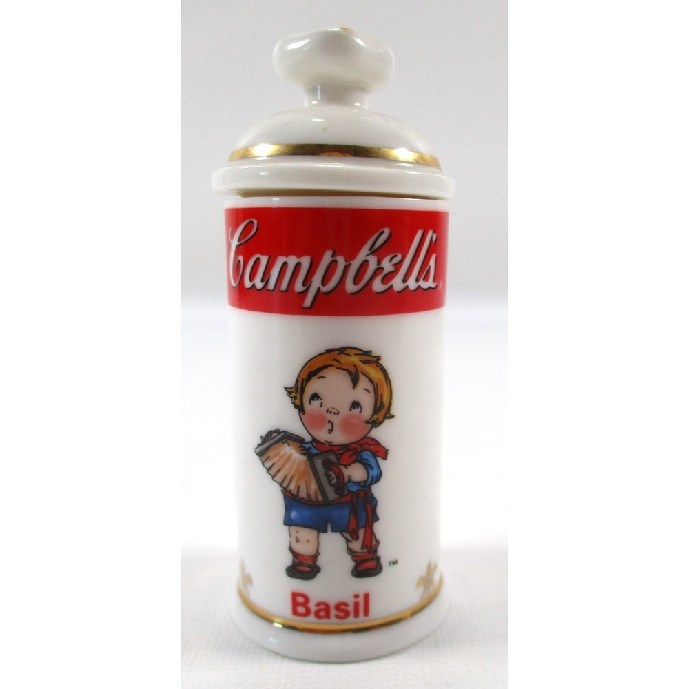 VTG 1995‎ Campbell's Soup Ceramic Basil Spice Jar, 4", Danbury Mint Replacement